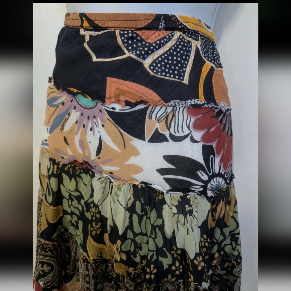 Derek Heart Tiered Patchwork Skirt L Boho Festival Fairy Whimsical #7 - Picture 4 of 9